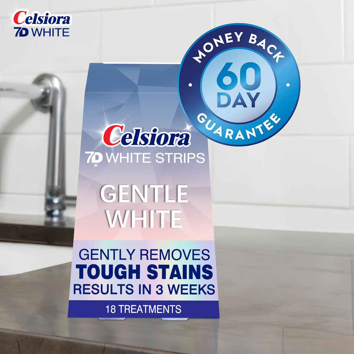 Celsiora 7D Whitestrips Sensitive At-Home Teeth Whitening Kit, 18 Treatments, Gently Removes 15 Years of Stains, Crest Whitestrips, Teeth Whitening Kit